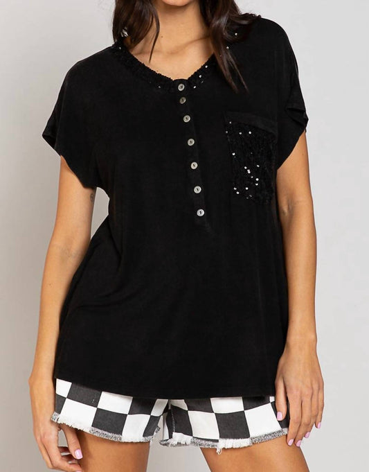 Pol - SEQUINED POCKET TSHIRT