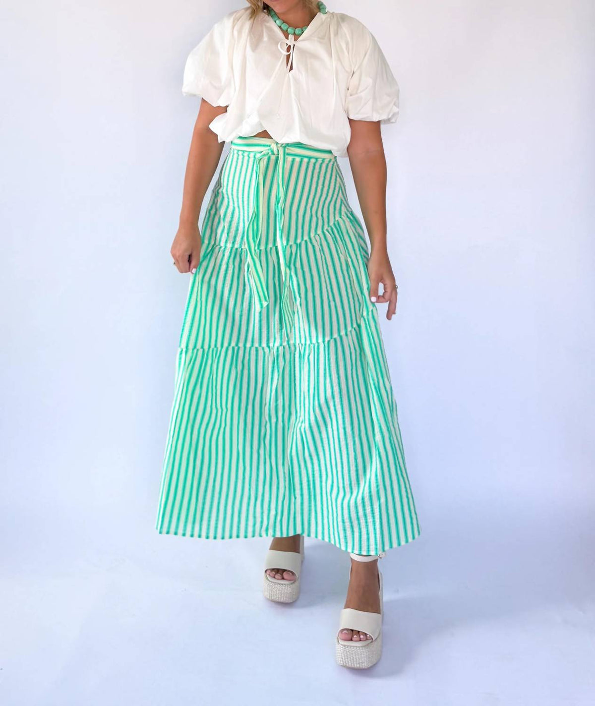 Karlie - Seersucker Stripe Maxi Skirt