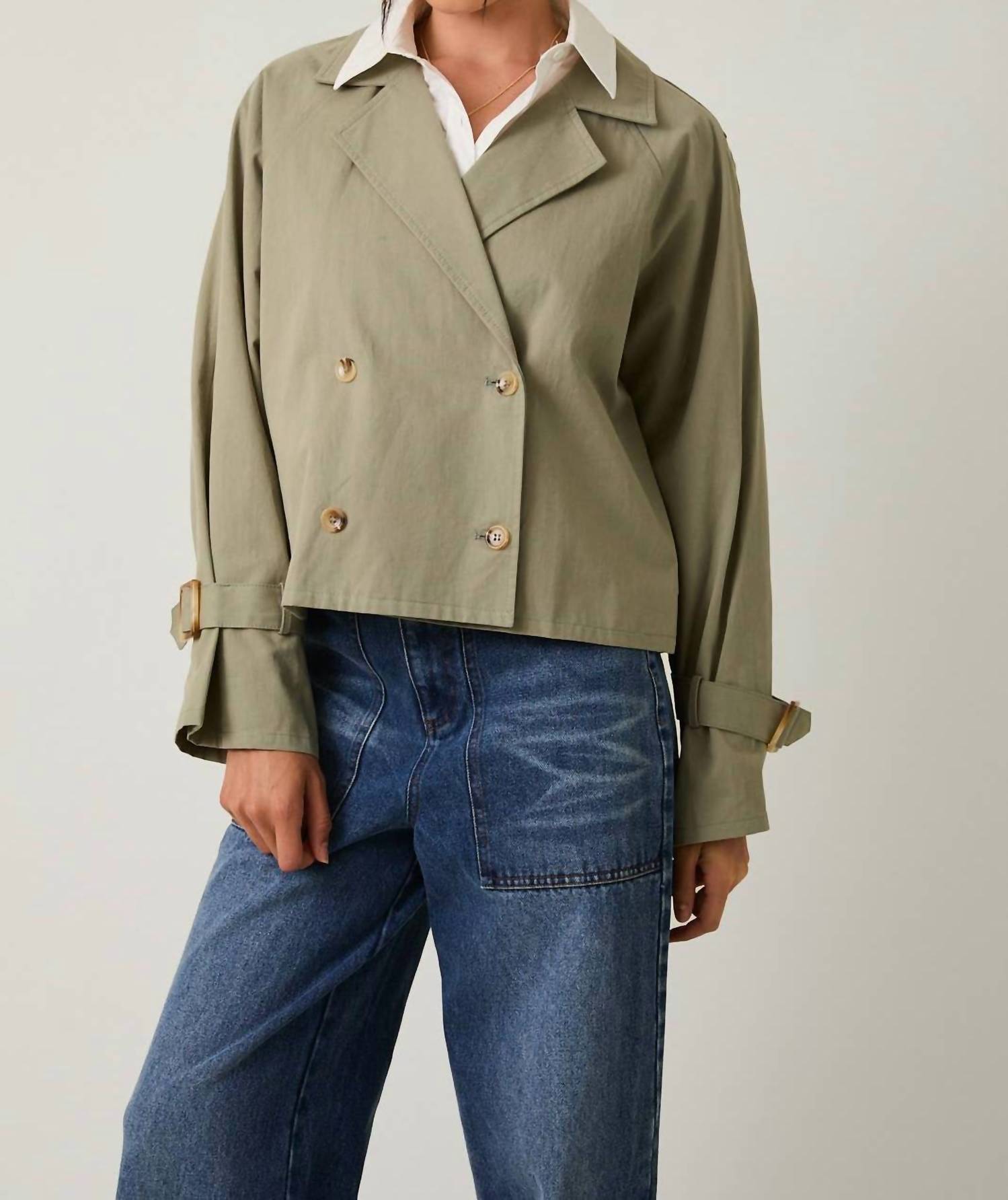 Sunday Edition Mary Cropped Trench Jacket in sage - women's jacket - view 4