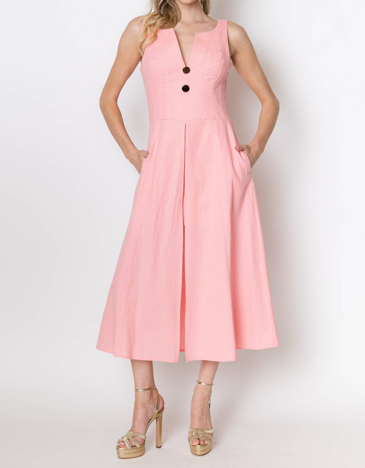 ZETAYE Celeste Linen Cotton Midi Dress in pink - women's dress - view 4