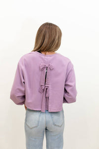 PAPERMOON Back Bow Long Sleeve Knit Sweater in lavender - women's sweater - detail view