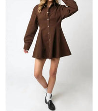Olivaceous - Buttoned Mini Flared Dress