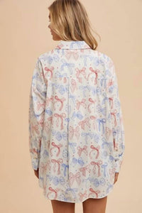 Anniewear - Bow Print Long Sleeve Shirt