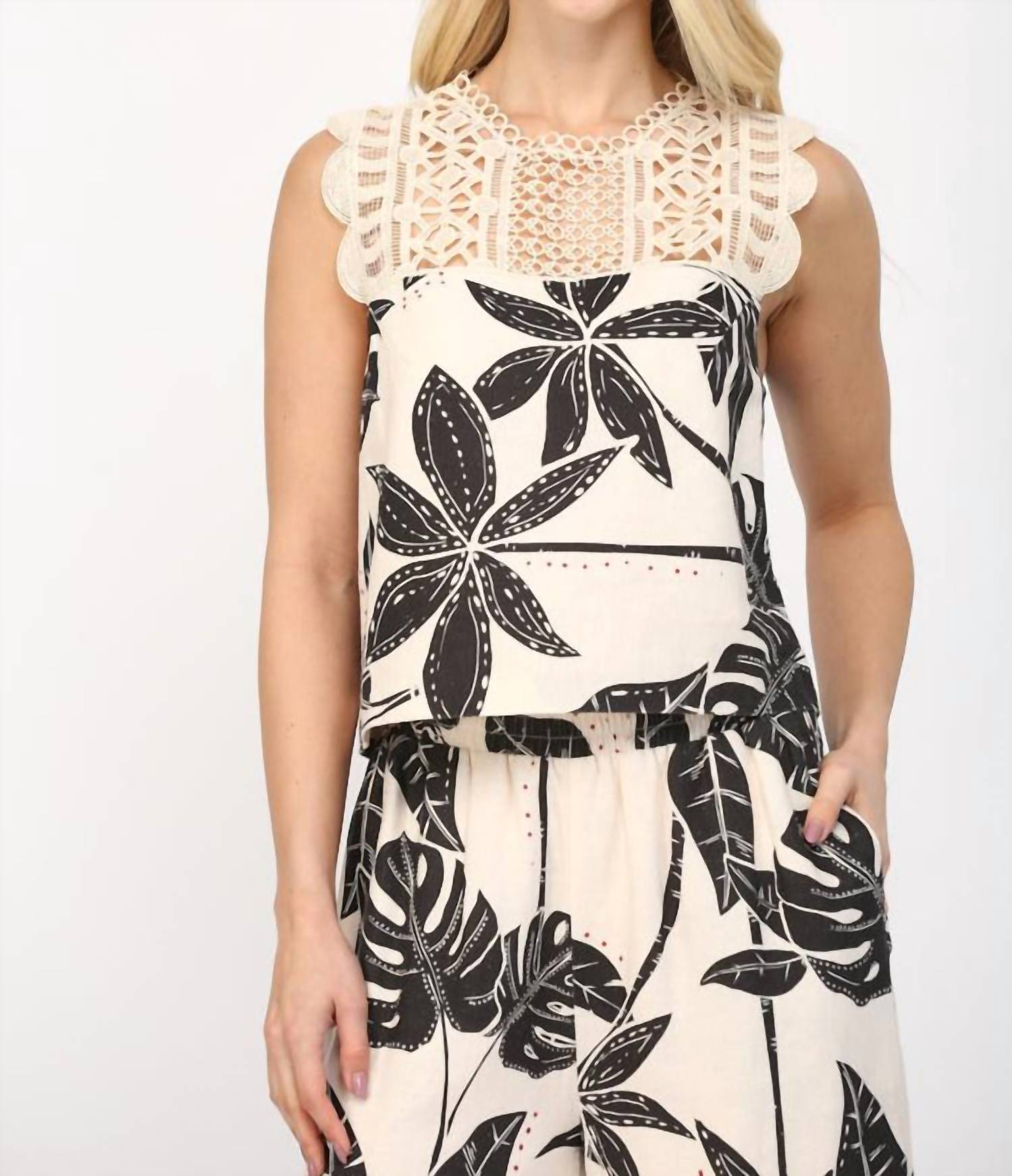 Fate - Tropical Linen Blend Lace Top