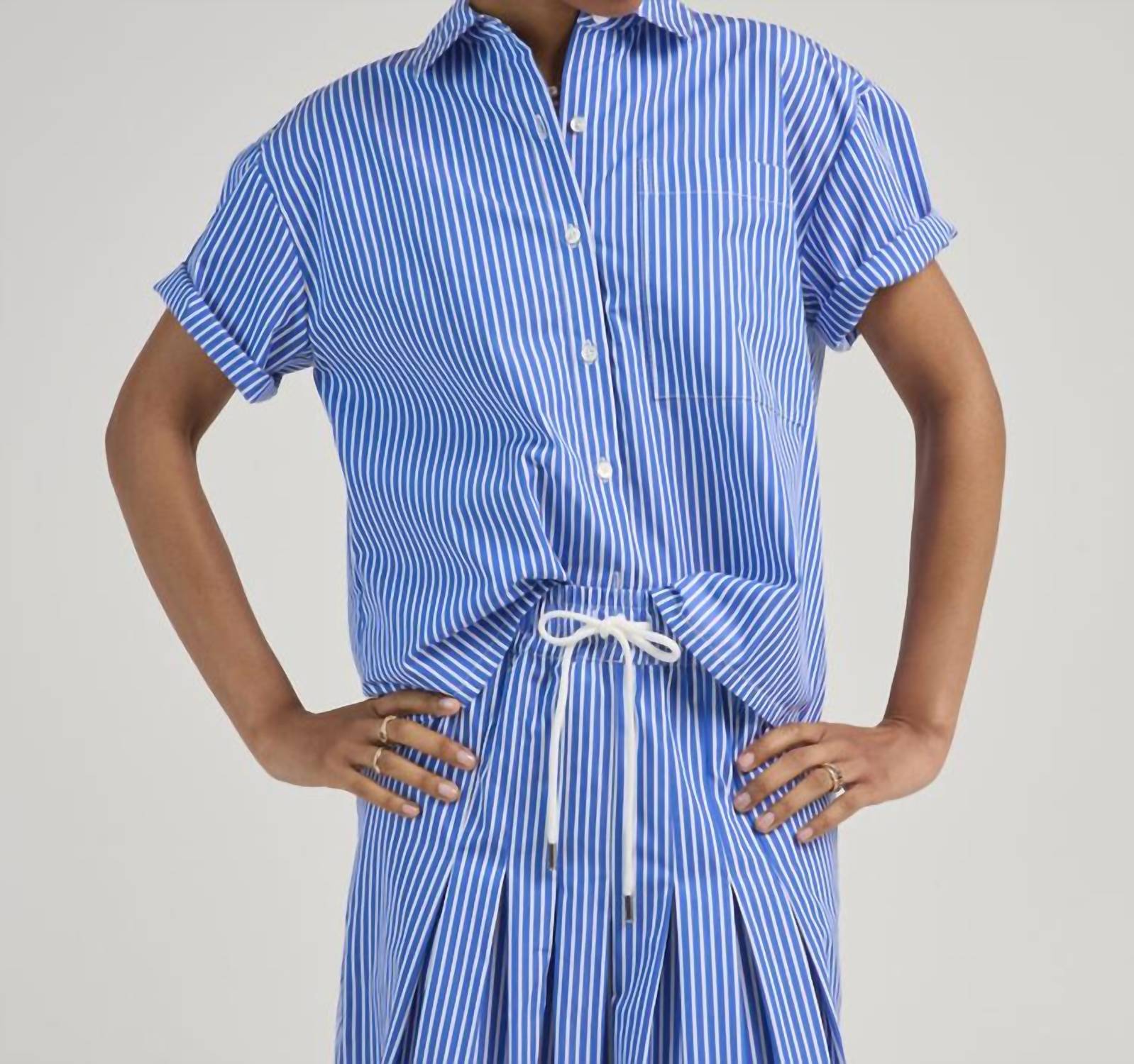 Arlo Mott Clark Split Back Top in blue stripe - women's blouse
