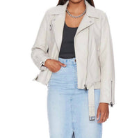 WithBlack Melissa Faux Leather Biker Jacket in cream - women's jacket