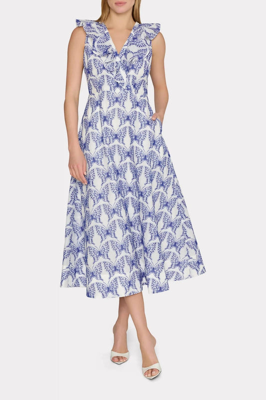 Milly - Butterfly Eyelet Ruffle Midi Dress