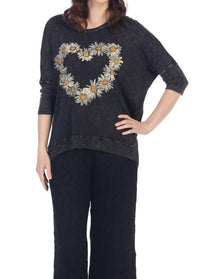 Jess & Jane Amour Mineral Washed Cotton Dolman Sleeve Top in black - women's blouse