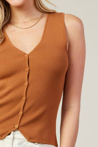 Skies Are Blue - Sleeveless Ribbed Button-down Top