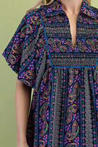 Gigio - Mixed Paisley Print Dress With A Smocked Front Yoke