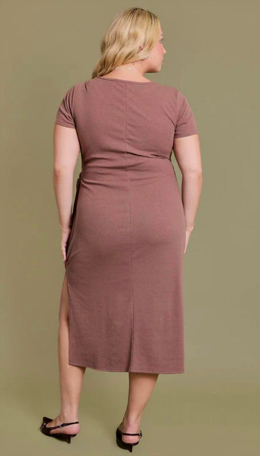 Gilli - Plus Size Ribbed Waist Tie Midi Dress