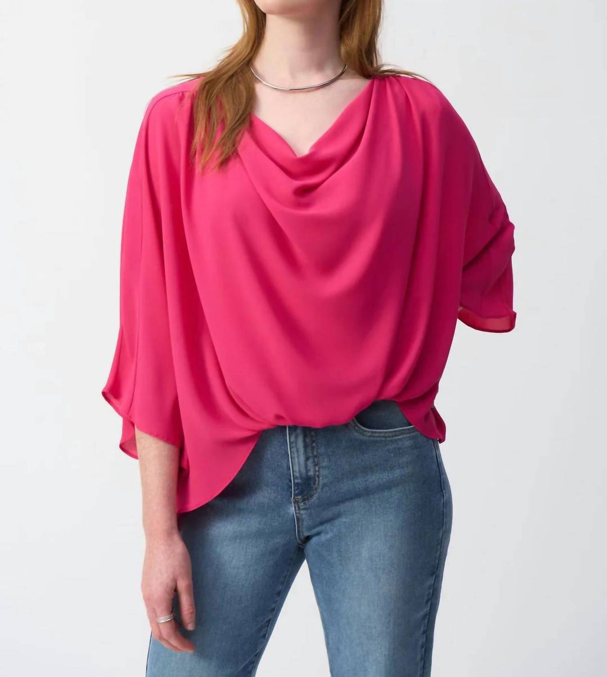 Joseph Ribkoff - Cowl Neck Hi-low Three Quarter Sleeves Top