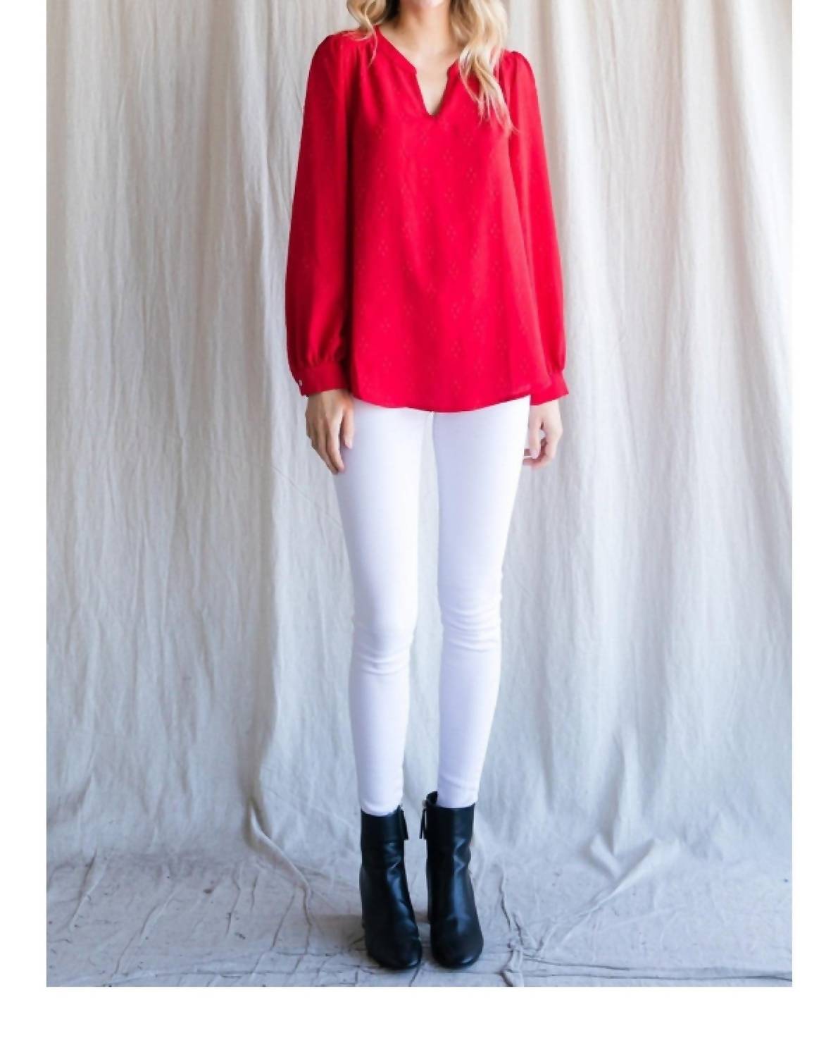 Jodifl - Textured Top With A Collarless Neckline & Long Bubble Sleeves