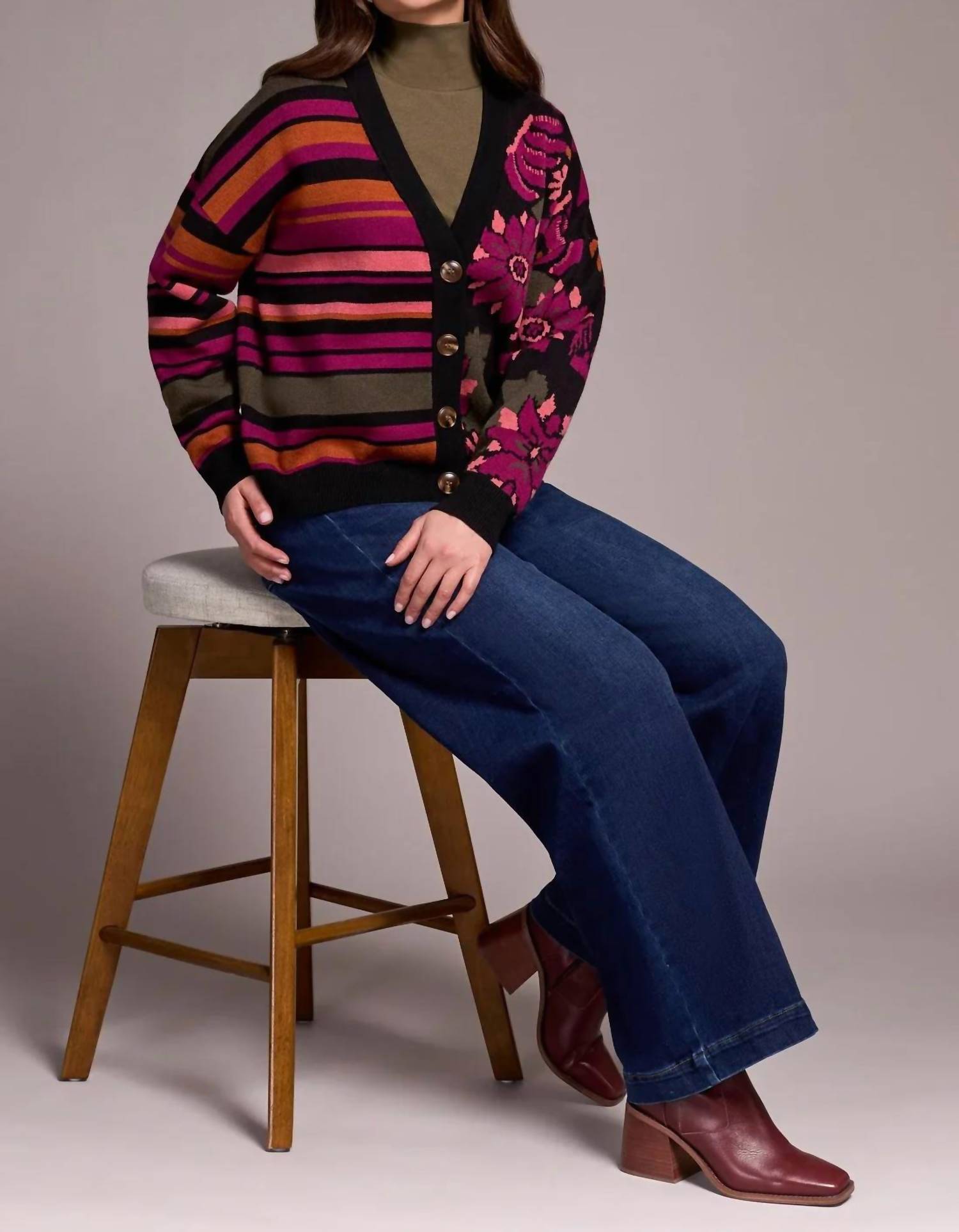Tribal - Diora Double Knit Combo Print Cardigan