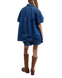 Free People Griselda Denim Shirt & Shorts Set in sea dream wash - women's sleepwear - alternate view