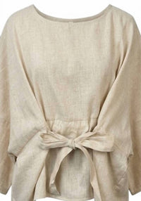 P.CILL Women's Luxe Linen Tie-front Blouse in natural - women's blouse - detail view