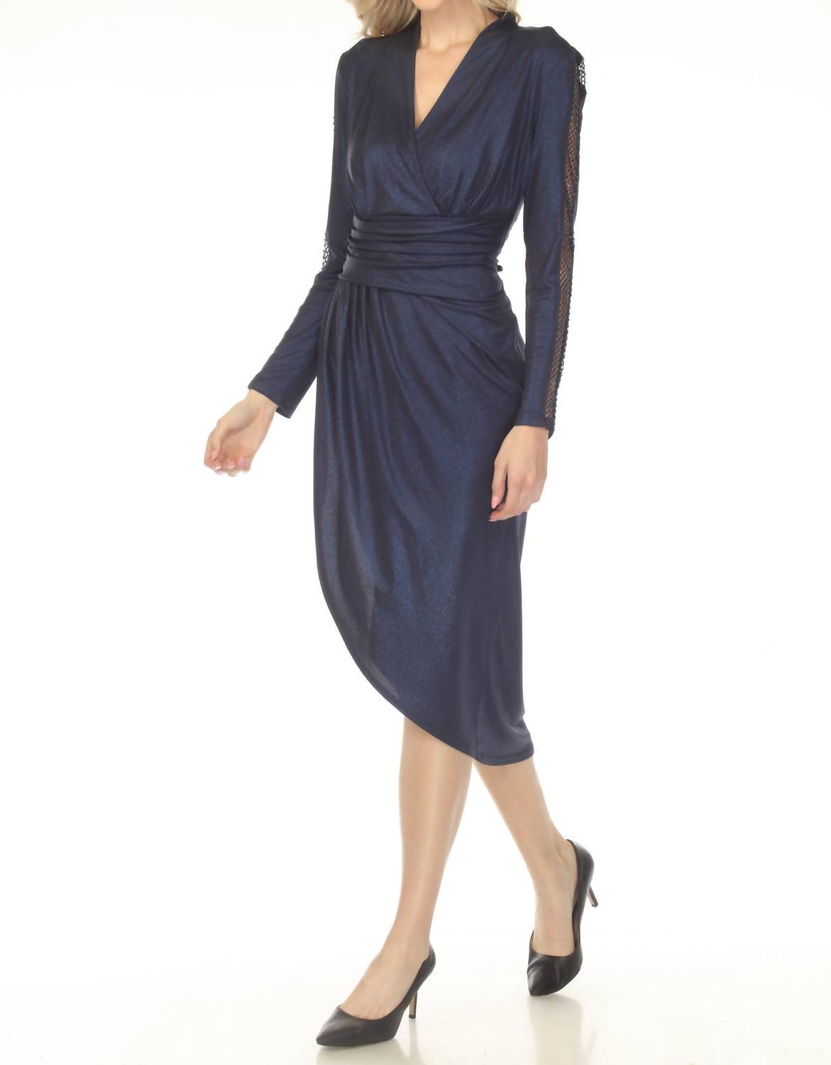 Joseph Ribkoff - Foiled Knit Mesh Insert Midi Dress