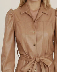 Dolce Cabo - Vegan Leather Puff Shoulder Belted Dress