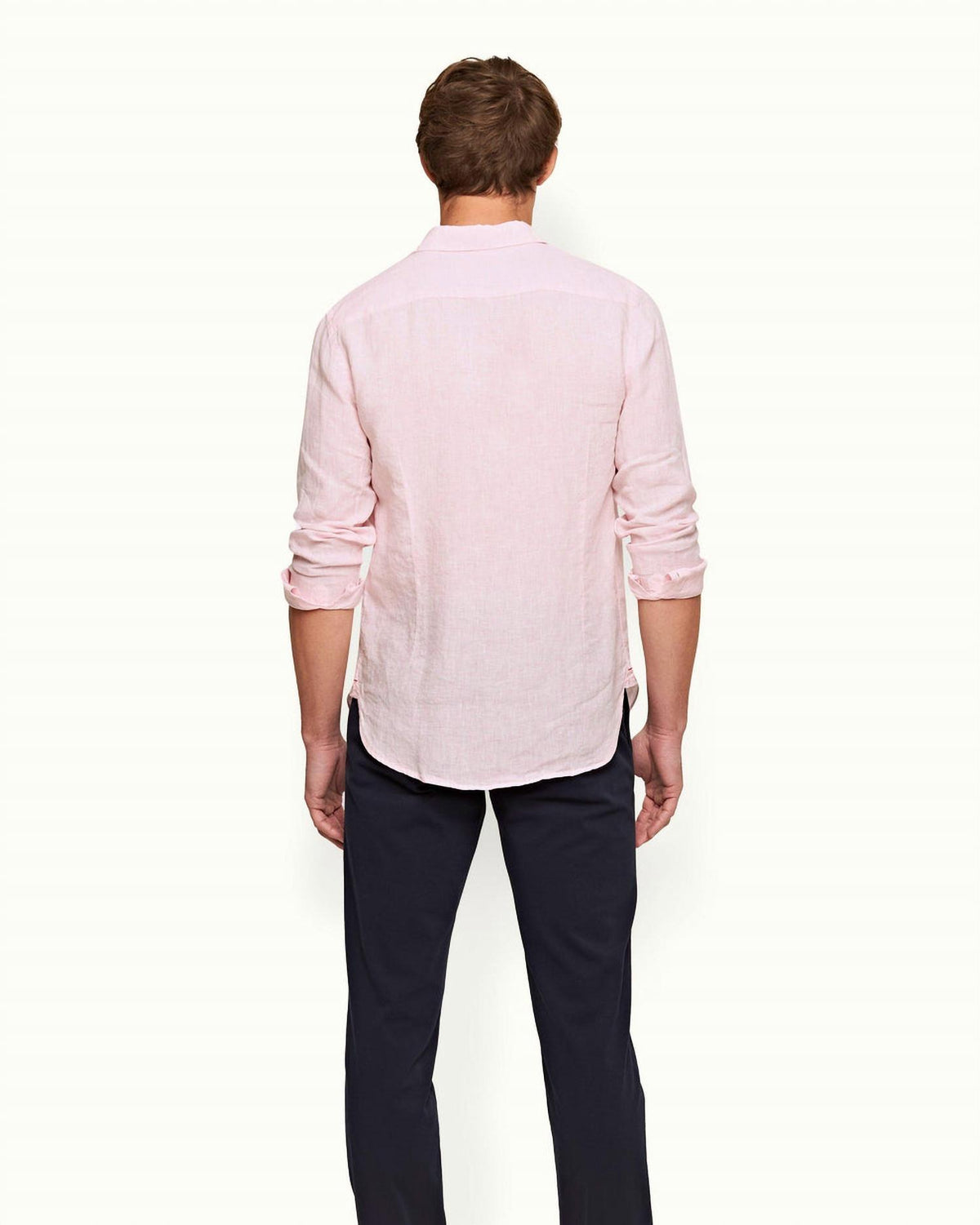 Orlebar Brown Giles Linen Long Sleeve Shirt in pale pink white - men's shirt - detail view