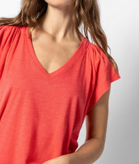 Lilla P - Shirred Shoulder V-Neck Tee