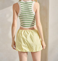 SIGNATURE8 Norah Viscose Stripe Ribbed Knit Crop Top in avocado - women's shirt - detail view