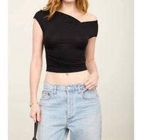 The Workshop - Asymmetrical Wrap Neckline Knit Top