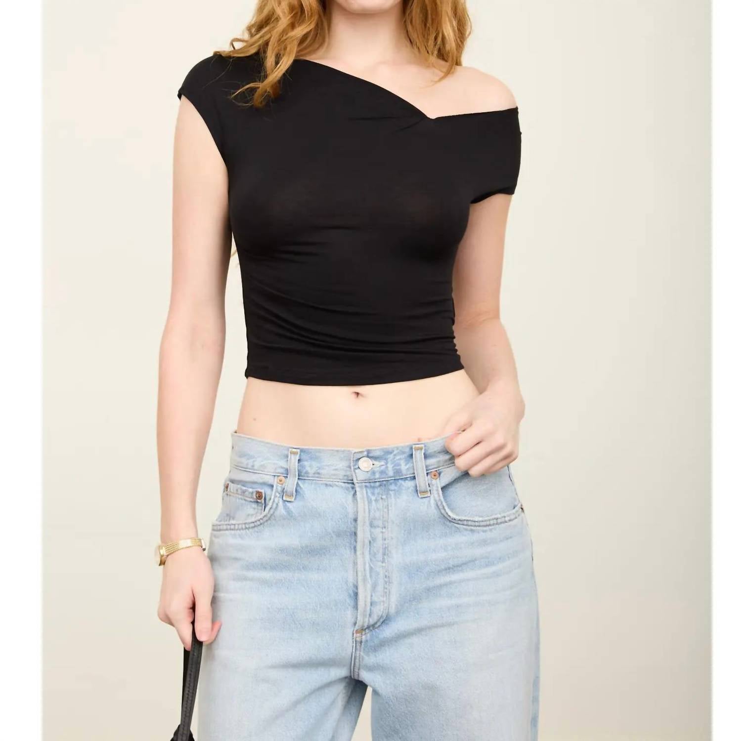 The Workshop - Asymmetrical Wrap Neckline Knit Top