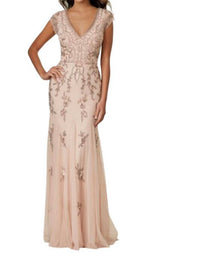 Adrianna Papell Floral Beaded Dress in blush 1 - women's dress