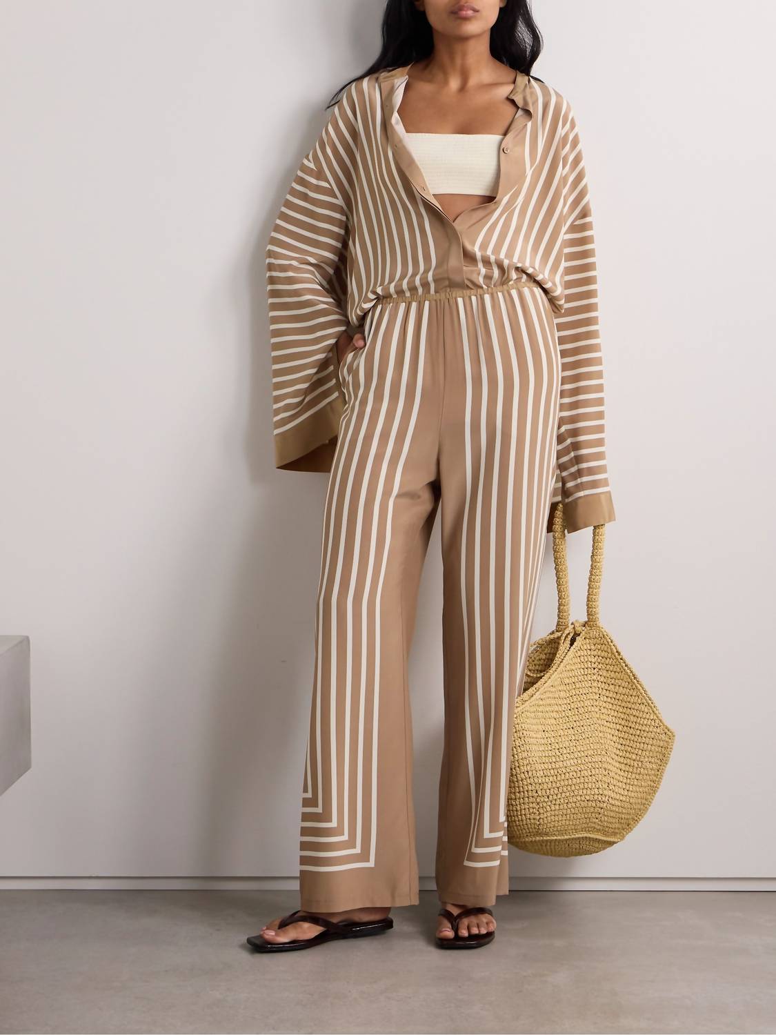 Toteme - Wide-leg Pants And Button-down Top Striped Silk-crepe Set