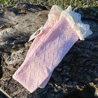 three bird nest Women's Lace Trimmed Leg Warmers in pink - women's accessory - alternate view