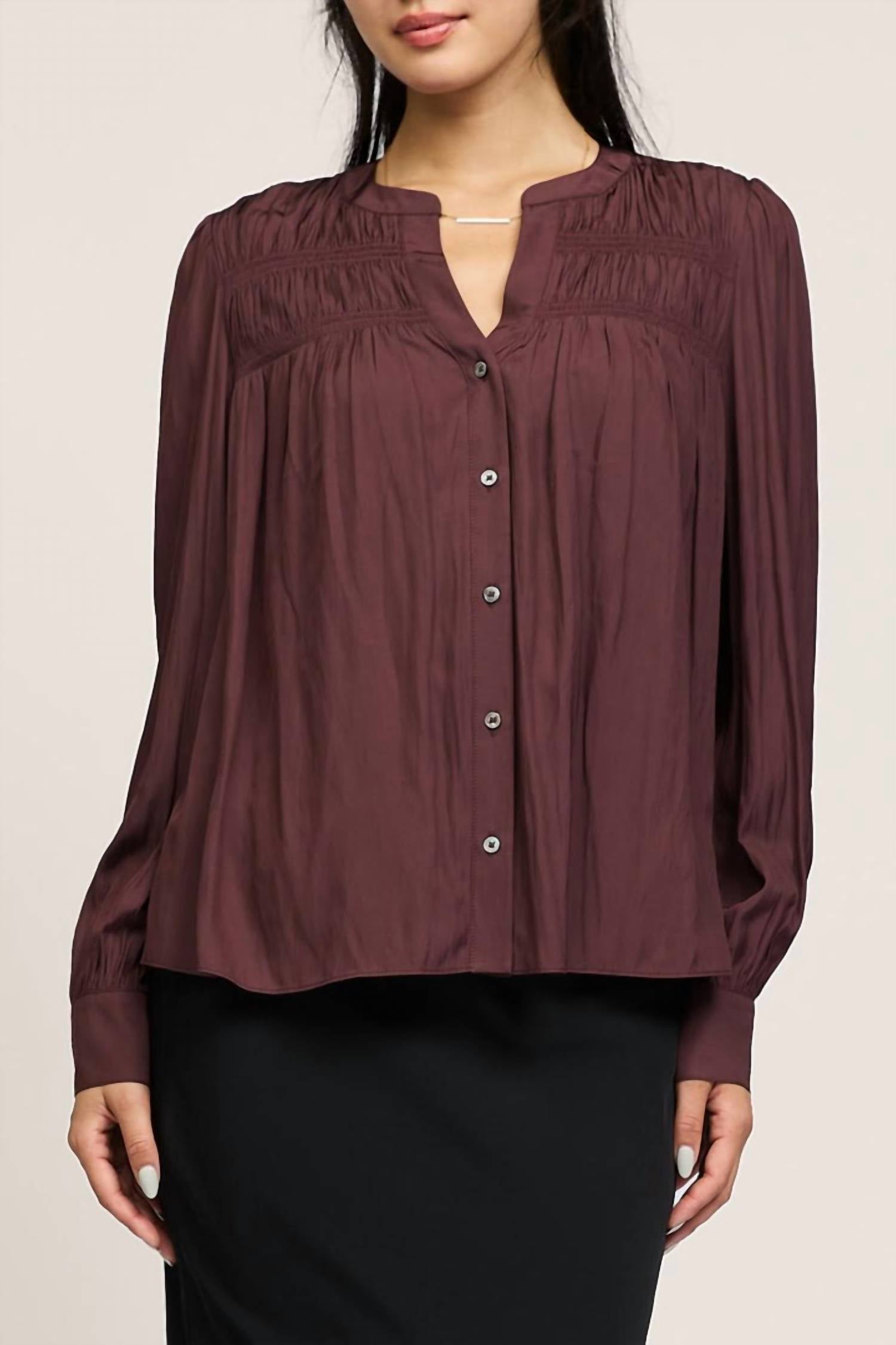 Current Air - Smocked Shoulder Button Down Shirt