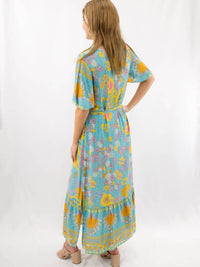 SUNDAYUP Floral V-neck Midi Dress in mint - women's dress - detail view
