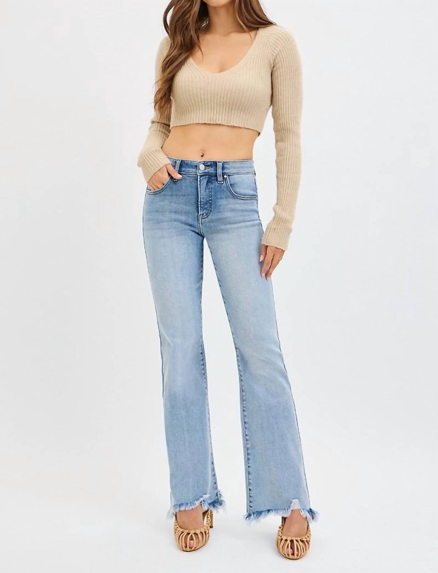 Risen - Tummy Control Mid Rise Flare Jean with Frayed Hem