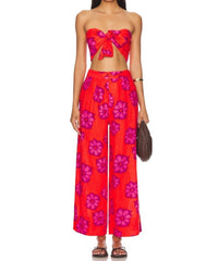 RHODE Toni Floral Linen Bra Top in scarlet bombay bloom - women's shirt - view 4