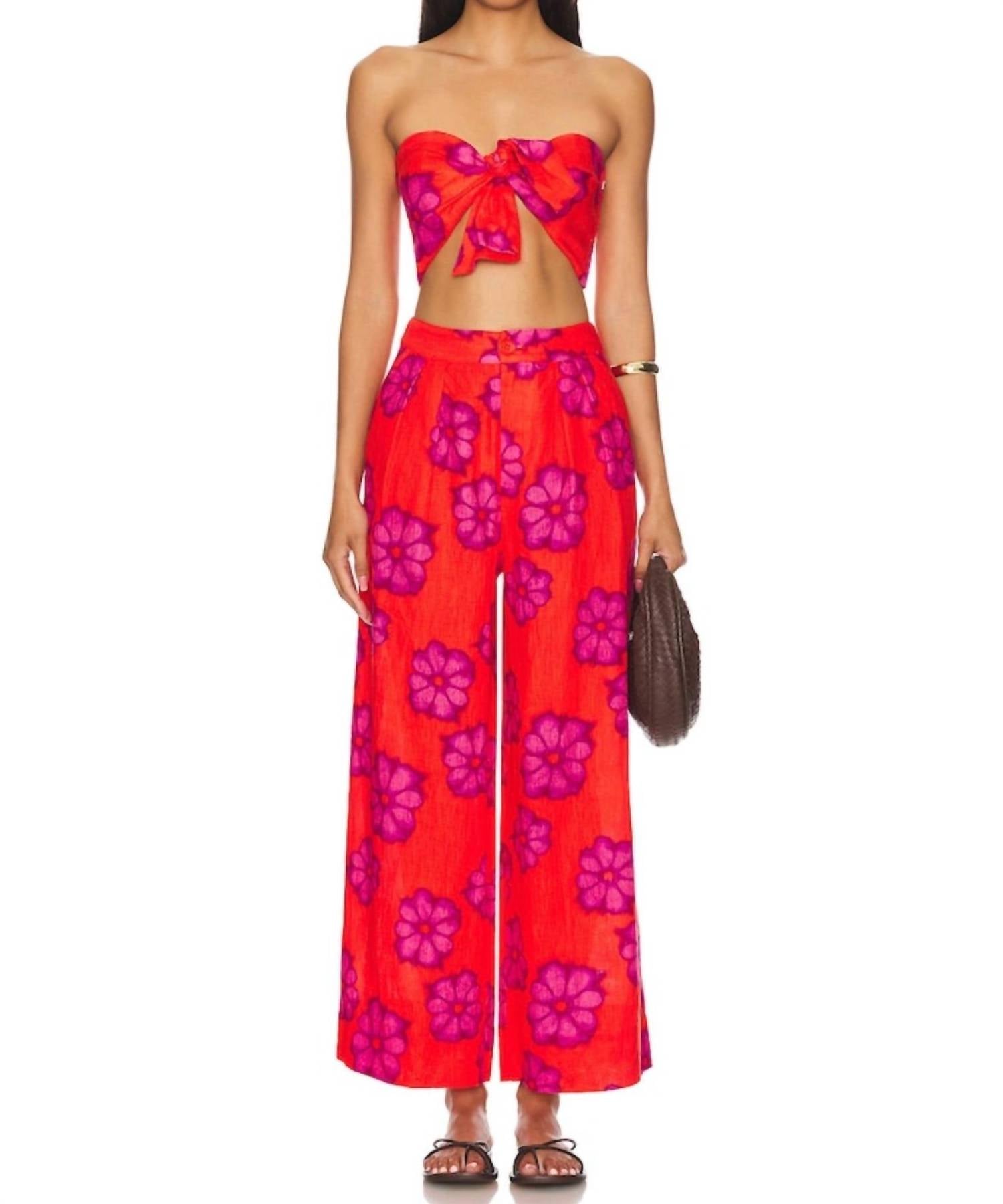RHODE Toni Floral Linen Bra Top in scarlet bombay bloom - women's shirt - view 4