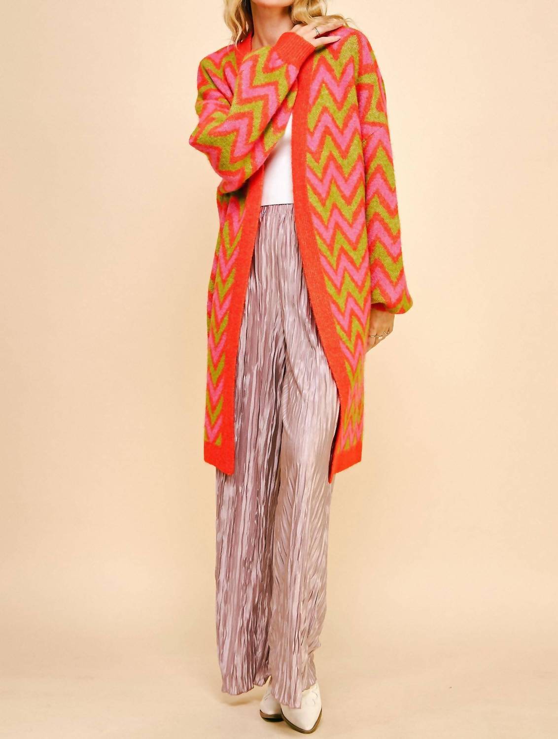 Davi & Dani - Cozy Chevron Open Cardigan