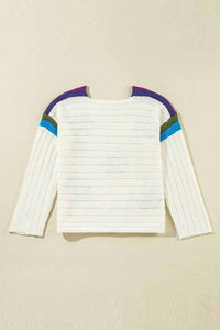 Trendsi - Floral Long Sleeve Drawstring Sweater