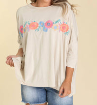 Easel - Floral Embroidered Jersey Tee
