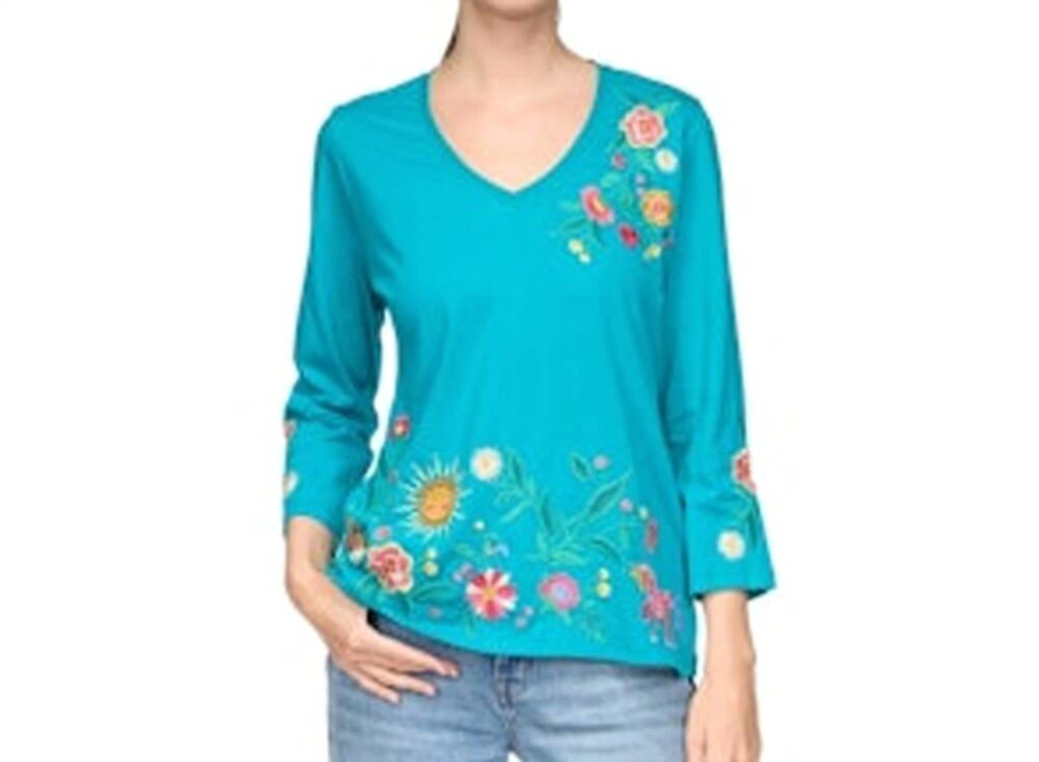 Johnny Was - Ziviana 3/4 Sleeve Trapunto V-neck Tee