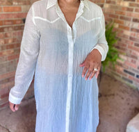 Umgee - Whimsy Crinkle Collared Button Up Maxi Shirt Dress