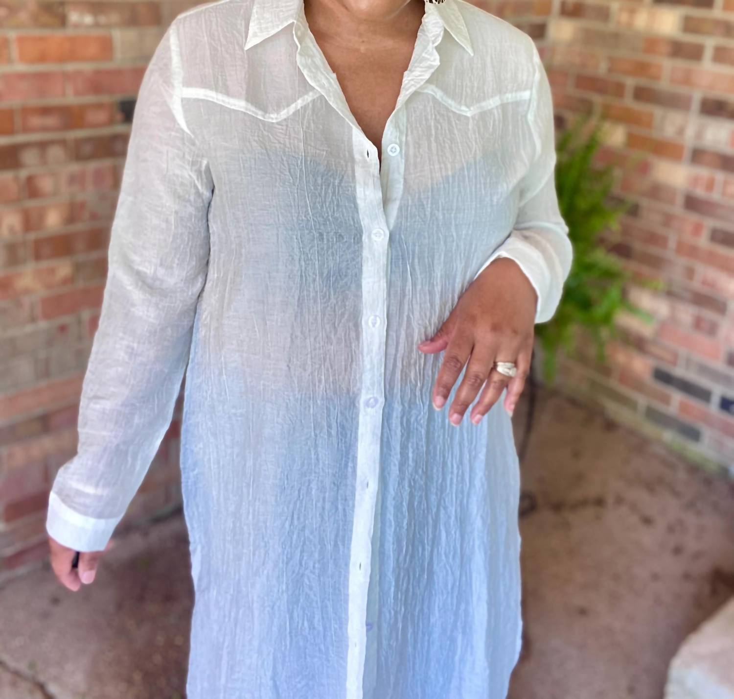 Umgee - Whimsy Crinkle Collared Button Up Maxi Shirt Dress