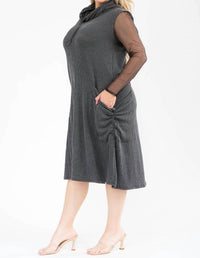 Karen T Design - Cowl Turtle Neck Pocket Midi Dress
