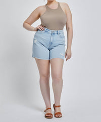 Mica Denim - High Rise Midi Stretchê Shorts