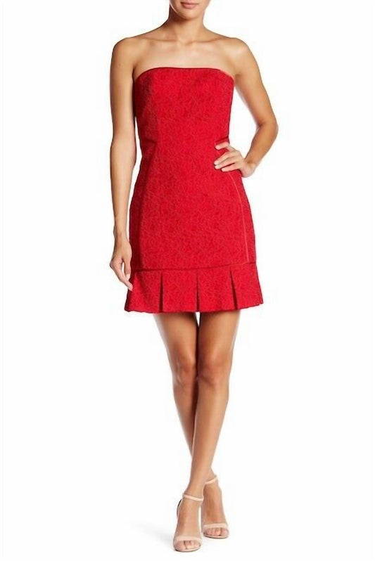 Aidan Mattox - Strapless Lace Pleated Hem Mini Cocktail Dress