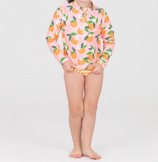 Rufflebutts - Orange You The Sweetest Long Sleeve Zipper Rash Guard Bikini