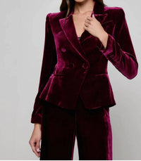 L'Agence - Marie Velvet Double Breasted Blazer Port