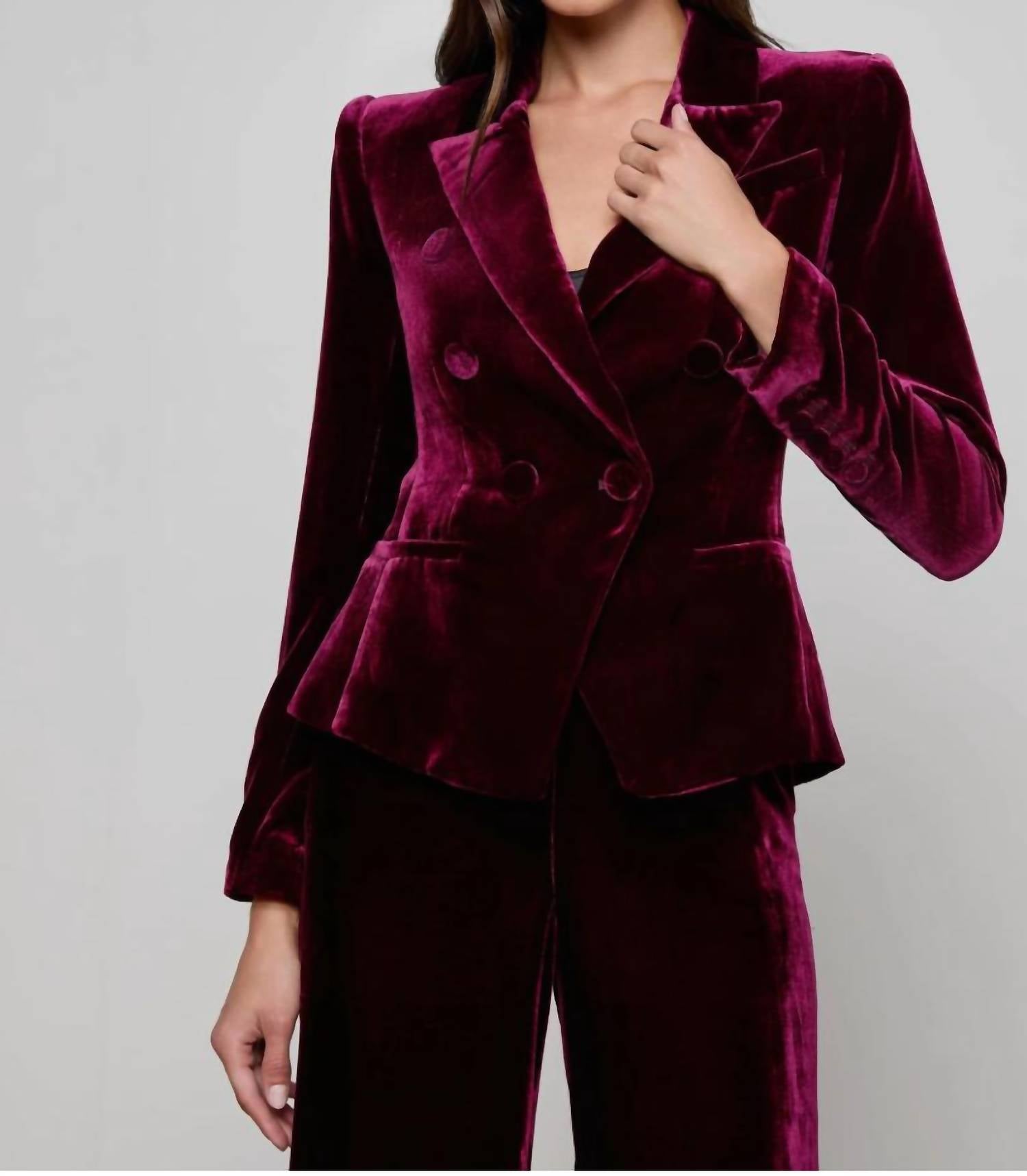 L'Agence - Marie Velvet Double Breasted Blazer Port