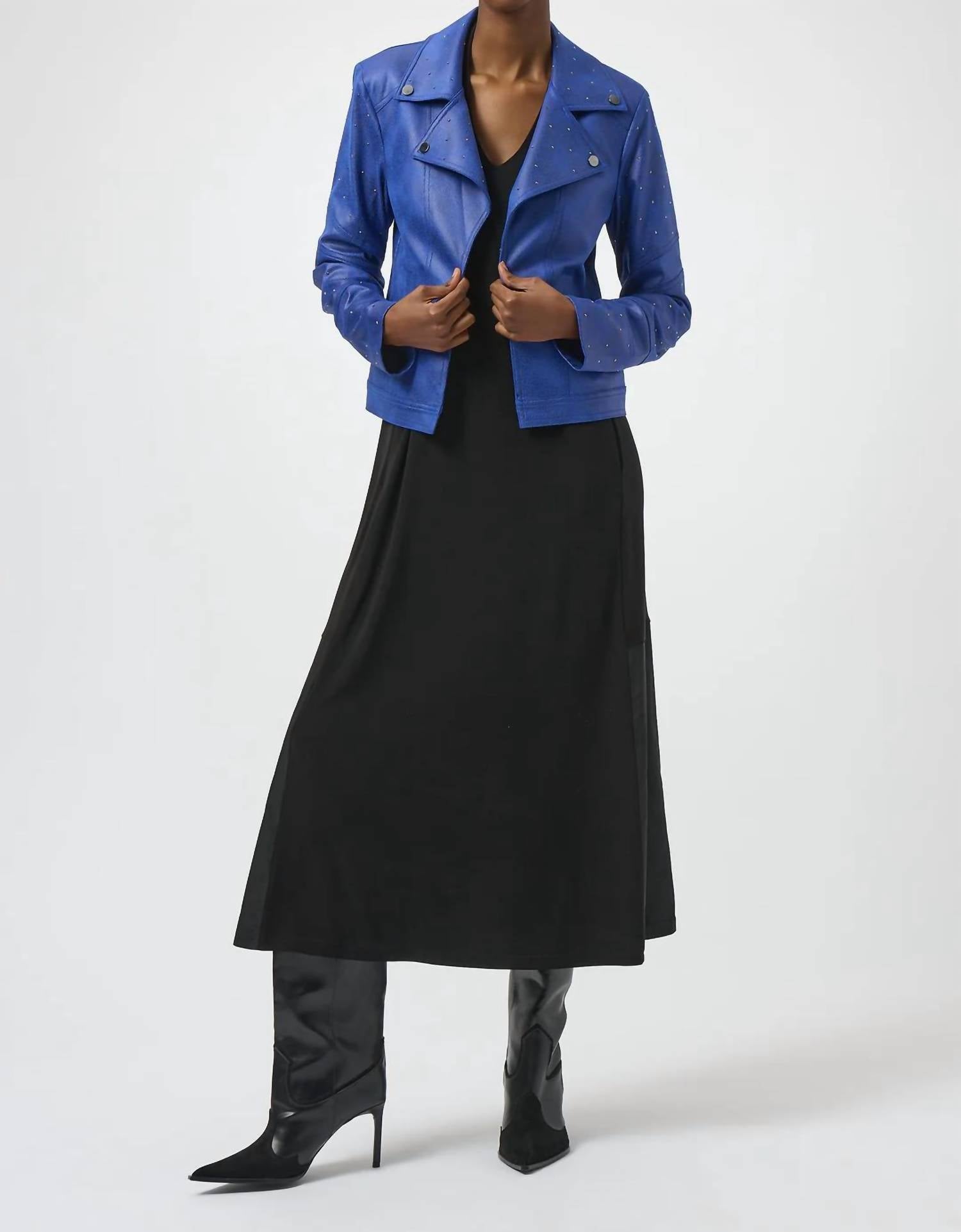 Joseph Ribkoff - Embellished Faux Leather Moto Jacket
