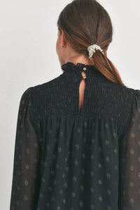 Hello Miz - Smocked Mock Neck Polka Dot Maternity Top