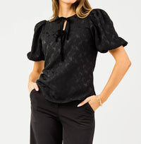 Mary Square Ren Puff Sleeve Top in jet black - women's blouse